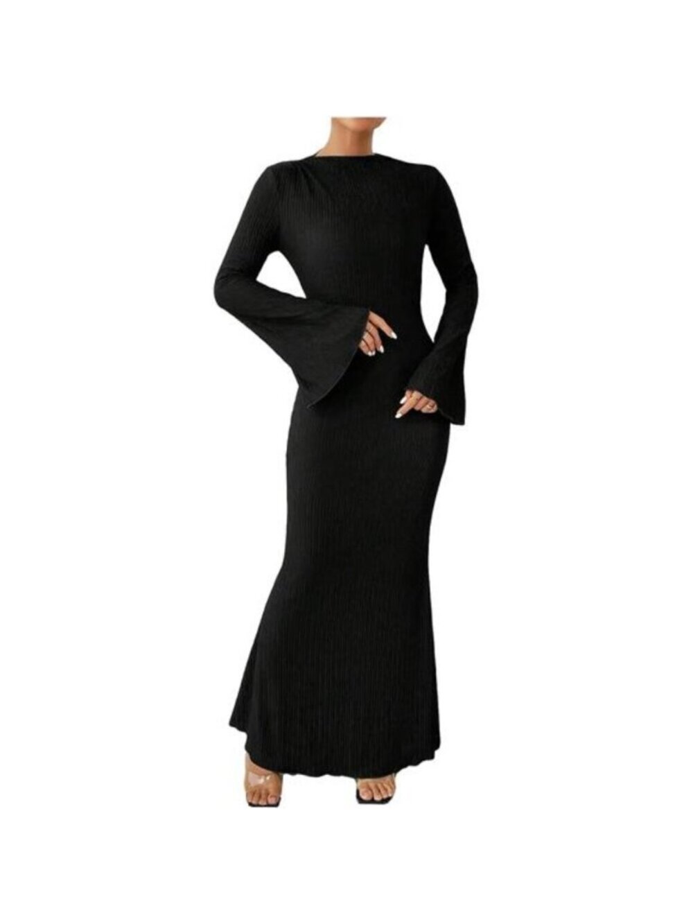 Women's Bell Long Sleeve Maxi Dress Crew Neck Bodycon Fishtail Long Dress